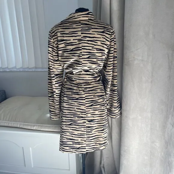 Bebe Faux Fur Tiger Stripe Beige Black Belted Coat L